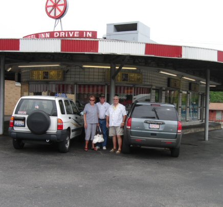 Shirlee,  Jack and Bear in front of diner