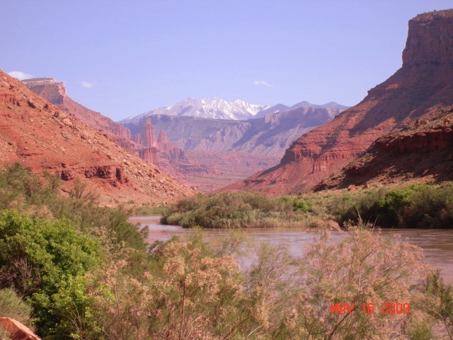 View from scenic highway 128 with the La Sal mountains in the background