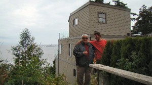 In this picture,  Bear stands in the USA while his new Canadian buddy stands across the border,   in Canada