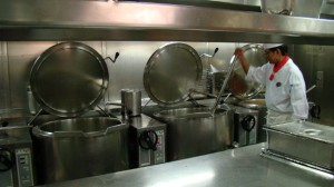 it takes 7 of these 59 gallons steam soup pots to prepare enough soup for one day on the ship.